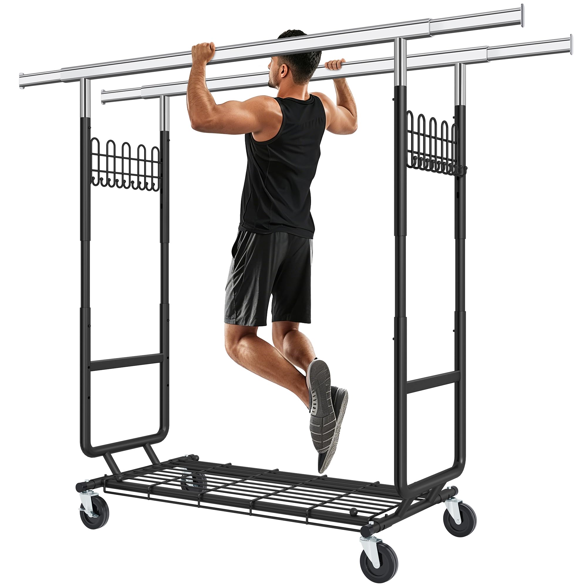 Gewudraw Burro de Ropa Resistente 408kg, Burro Ropa con Ruedas, Cromado