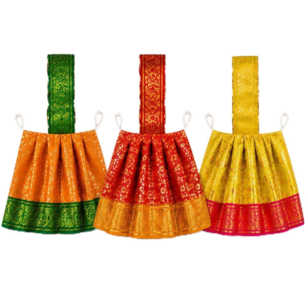 Pattu Pavadai Dress for God Idol | Silk Look Traditional Deity Clothing with Stitched Half Saree & Waist Tie | Multicolour | Temple Pooja Decorative Outfit set 3-image-35