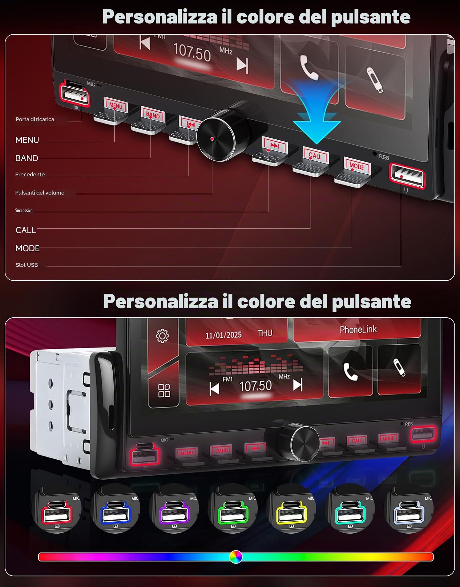 CAMECHO 1 DIN Schermo Tattile 7 Pollici Autoradio con Bluetooth Mirror Link Lettore MP5, Radio 1 DIN per Auto con FM, EQ, USB, Mirror Link, Comandi al Volante + Telecamera