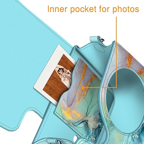 Miniatura 5 de Fintie Funda protectora para cámara instantánea Fujifilm Instax Mini 7+ - Funda de piel vegana premium con correa ajustable extraíble, mármol