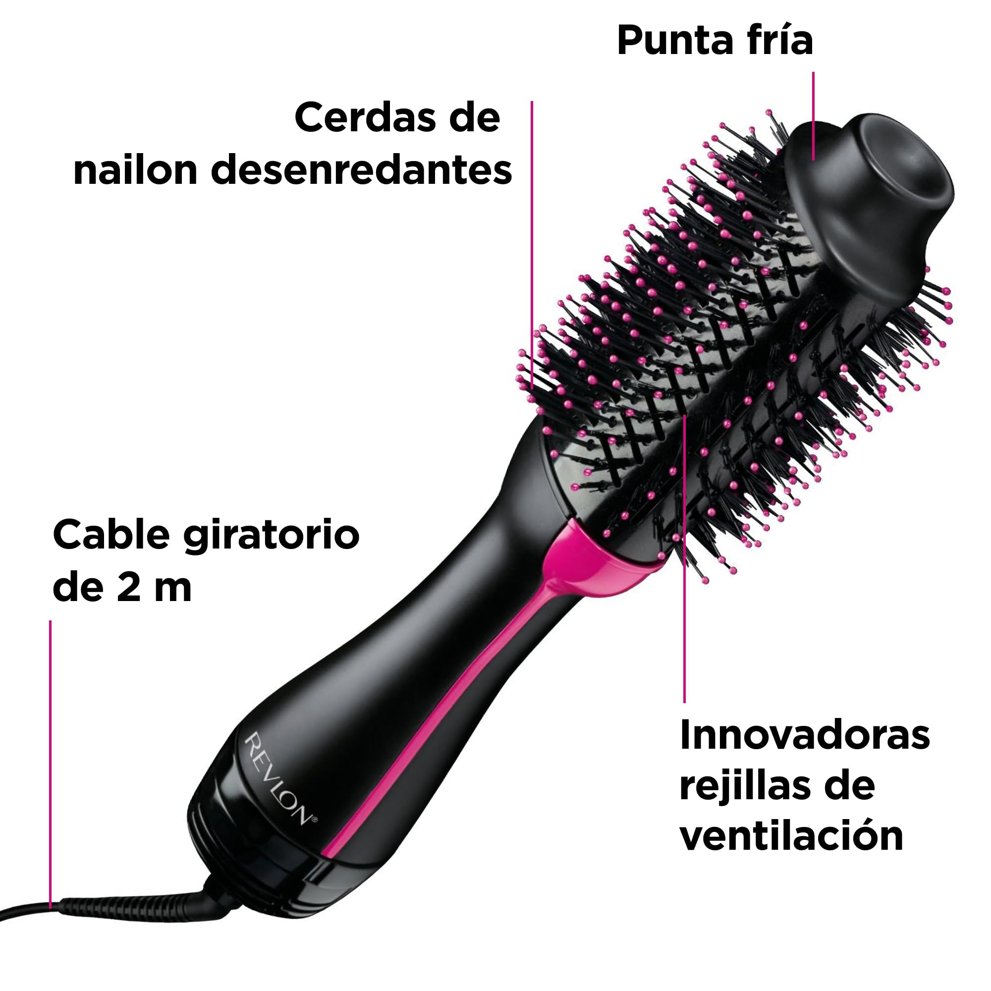 REVLON Salon One-Step Secador y Volumizador 3 Posiciones de Calor 2 Velocidades Revestimiento Cerámico Mango Ergonómico Negro Rosa Original