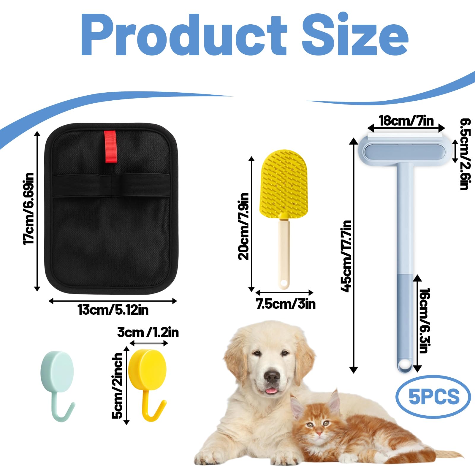 YenMzx Pet Hair Removal Glove, Cat Grooming Glove, 5 in 1 Multi-Functional Pet Hair Removal Set (with Hook and Carpet Rake) - Image 2