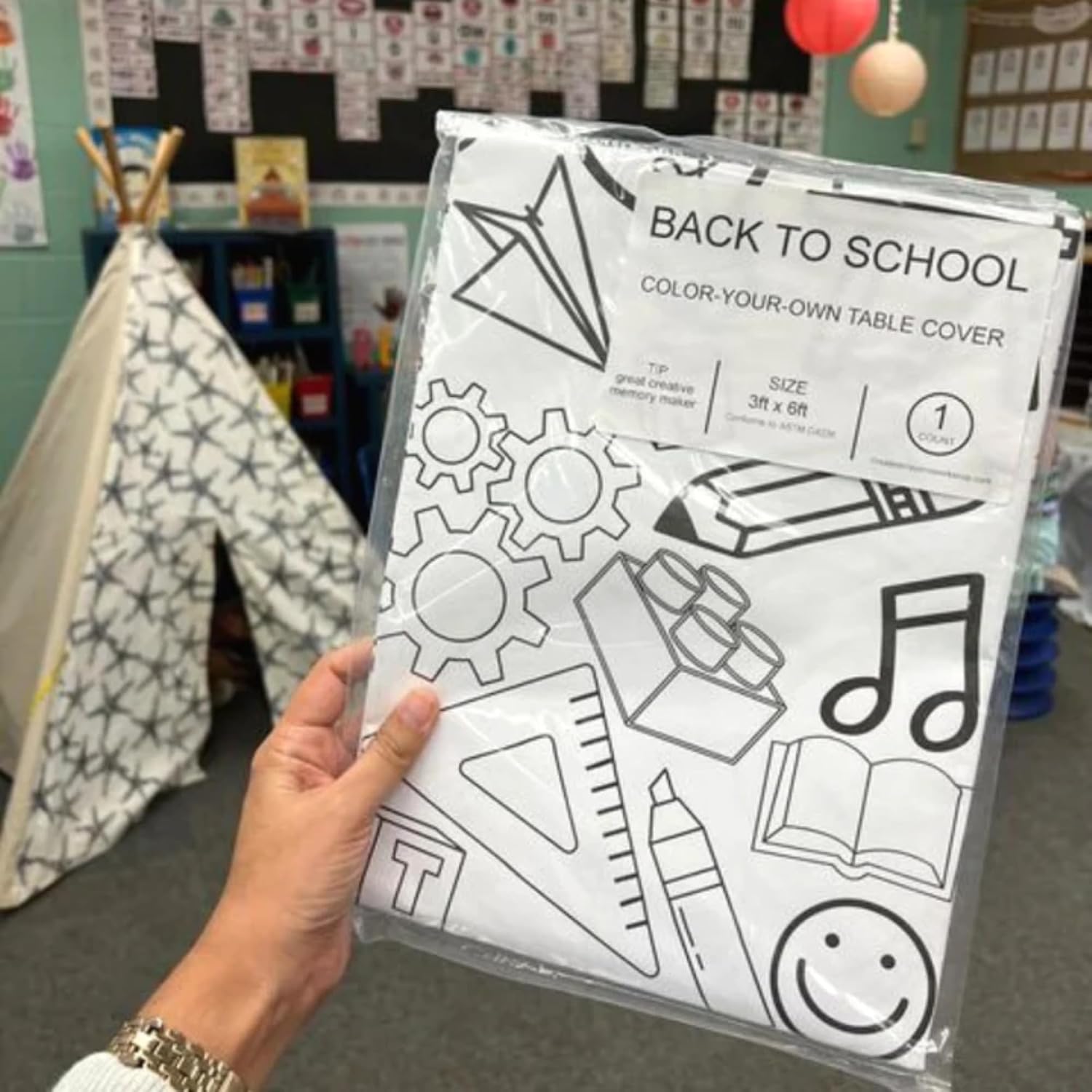 Creative Crayons Workshop - Back to School Coloring Poster | Huge 3' x 6' Classroom Banner for Kids | I Love School Tablecloth, Teacher Gift & Activity Sheet | Made in USA