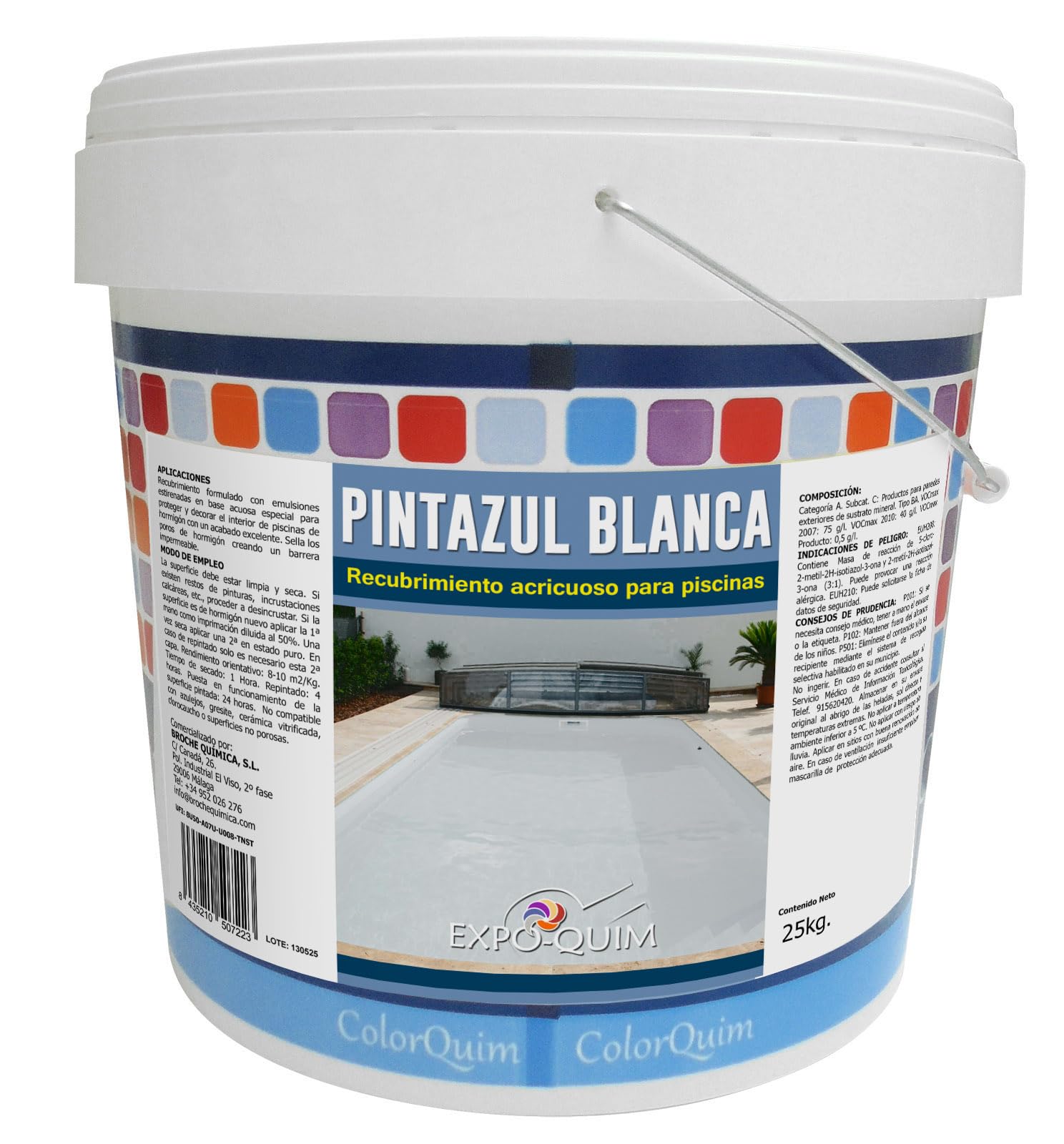 PINTURA para PISCINAS de CEMENTO al AGUA con acción IMPERMEABILIZANTE (Blanco, 25 kg) – Secado rápido, antideslizante y resistente a UV – Apta para ESTANQUES y FUENTES