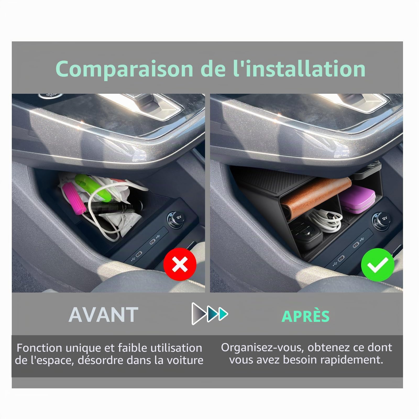 GAFAT Compatible avec Audi Q4 Etron Sportback 2021-2025 2026 Boîte de Rangement pour Console Centrale, Organiseur Plateau Boîte À Gants Bas Console Centrale, Q4 e-tron Accessoires
