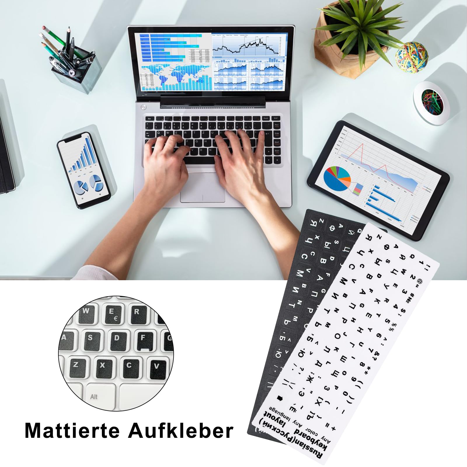 5 Russisch Tastaturaufkleber - Ersatz Aufkleber mit Weißen Buchstaben für Standard & Laptop Tastatur, 3 Schwarz 2 Weiß