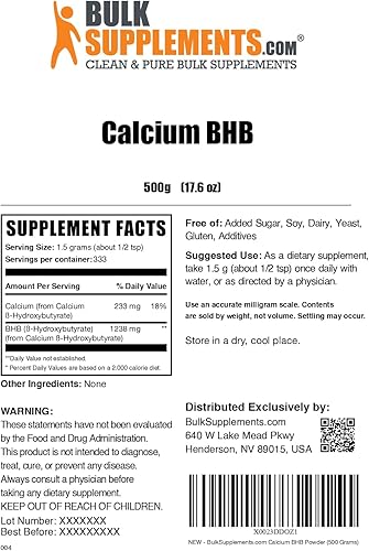 Miniatura 6 de BulkSupplements. com Calcio BHB Powder - Suplemento Keto BHB - Polvo de cetonas exógenas BHB - Polvo de hidroxibutirato beta - Polvo de sales BHB -