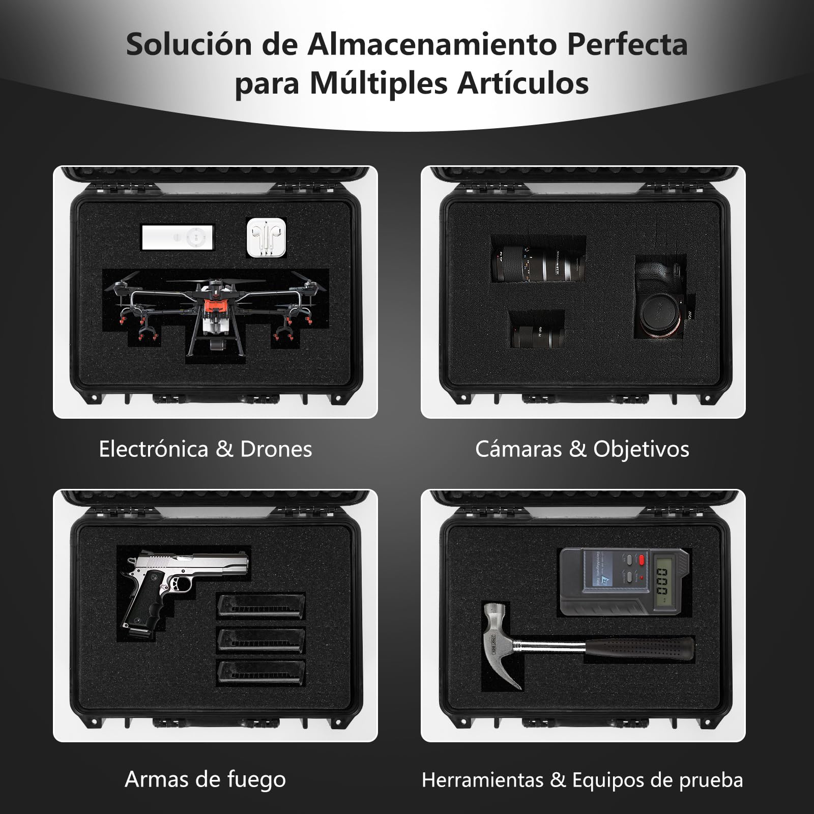 COSTWAY 47 x 37 x18 cm Caja Dura Impermeable Portátil, Maletín para Exteriores con Encarte de Espuma Personalizable, Ideal para Aparatos Electrónicos Drones Cámaras de Fotos y Armas de Fuego