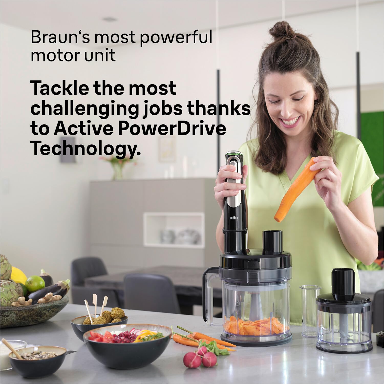 Braun MultiQuick 9 - Frullatore a Immersione Anti Splash, Selezione di Velocità Precisa, Active PowerDrive, Robot da Cucina 1,2L, Tritatutto, Bicchiere 600 mL, 1200W, Nero (MQ9187XLI)