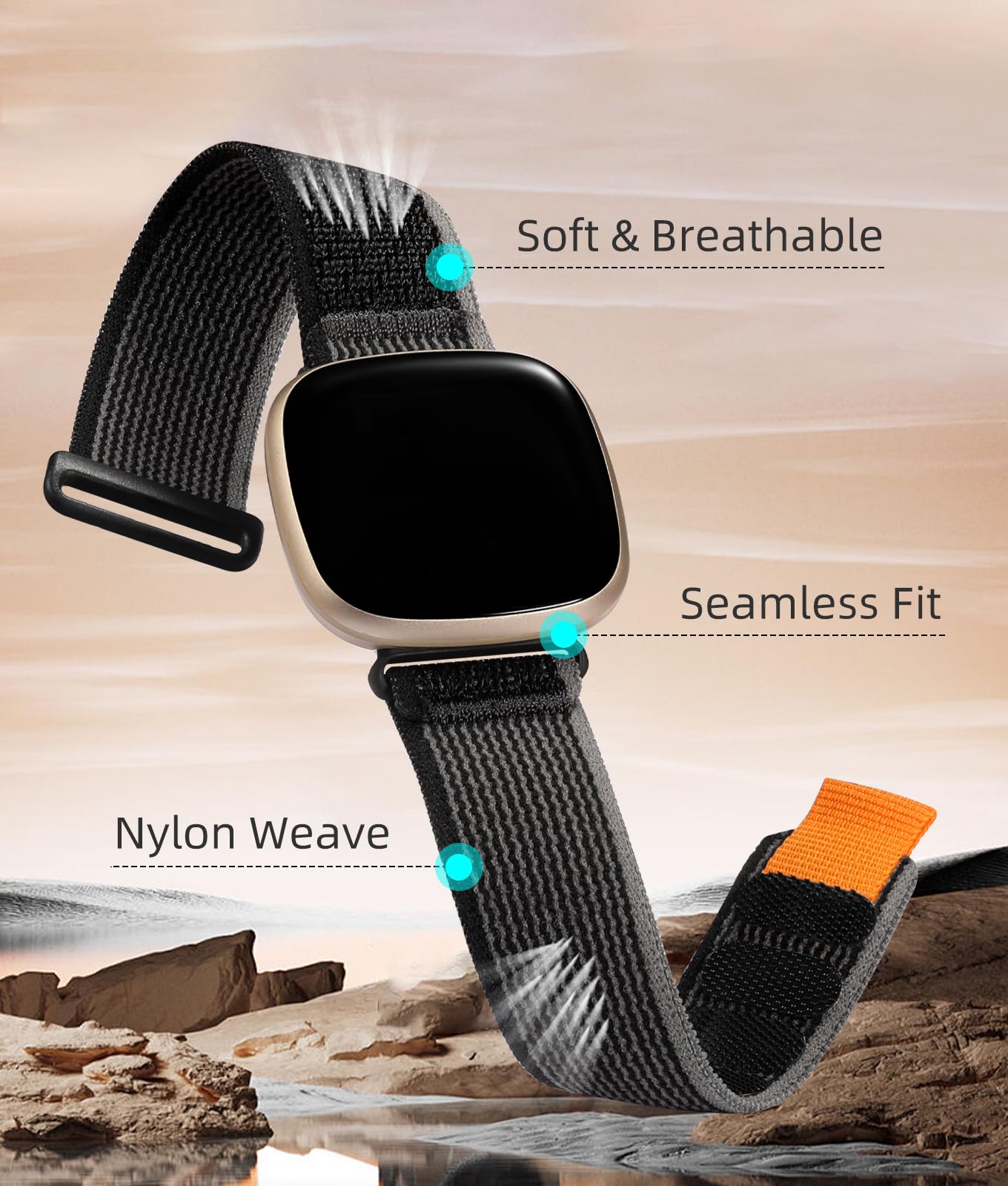 Trail Loop Nylon Armband Für Fitbit Versa 4 / Sense 2 – Elastisch, Wasserabweisend & Stufenlos Verstellbar – Viele Farben