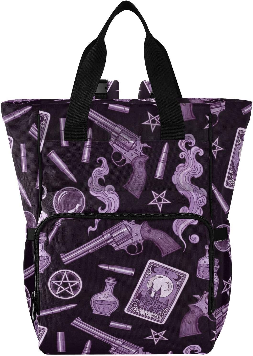 SPRIPORT Purple Stars Black Pattern Diaper Bag Backpack for Baby Boys Girls Multifunction Baby Essentials Travel Tote with Stroller Straps & Bottle Storage Large Travel Diaper Backpack for Baby Gifts
