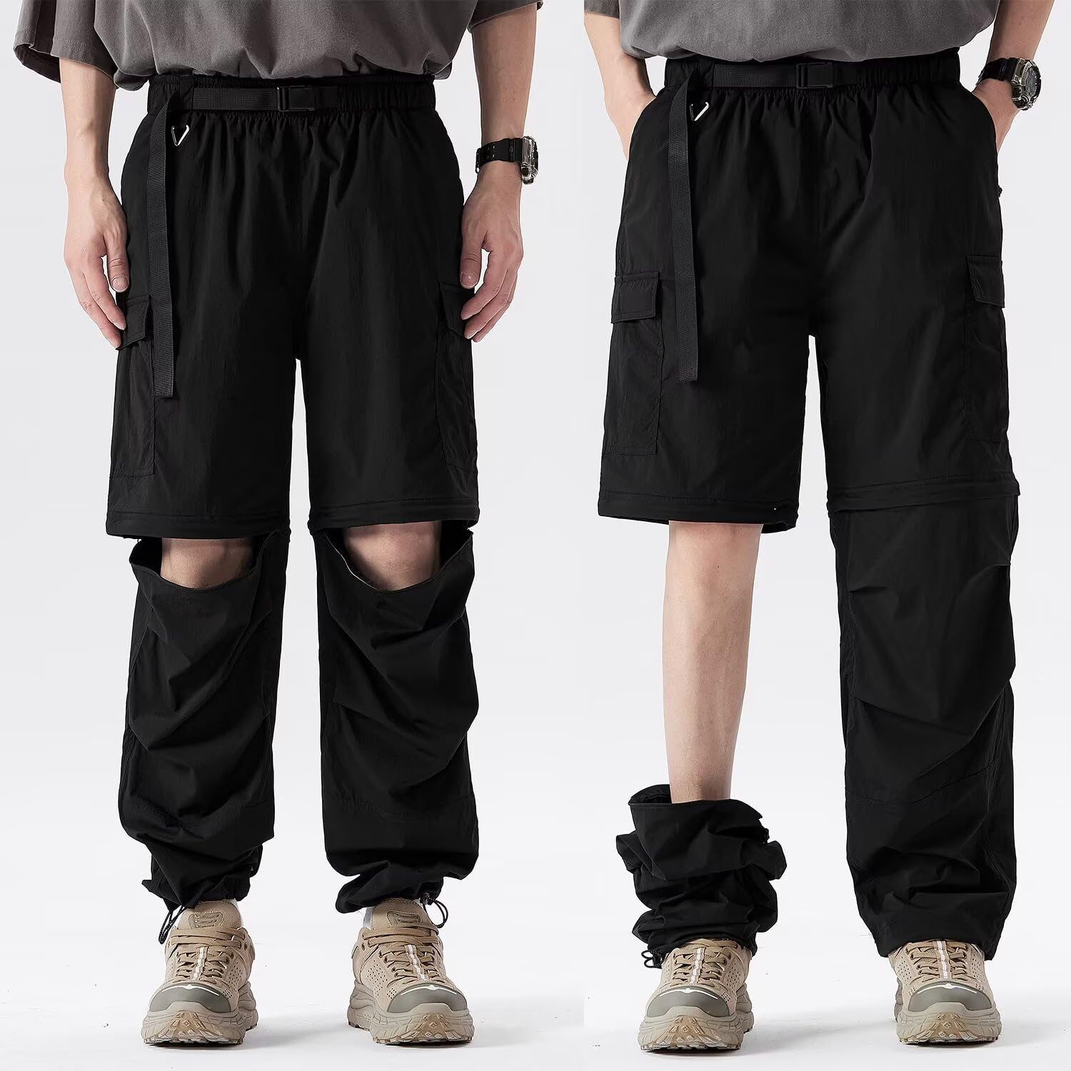 FLYGAGA Pantalones de senderismo para mujer, con cremallera, desmontables, pantalones cortos de verano con cinturón, ligeros, de secado rápido, transpirables, pantalones de trekking, pantalones