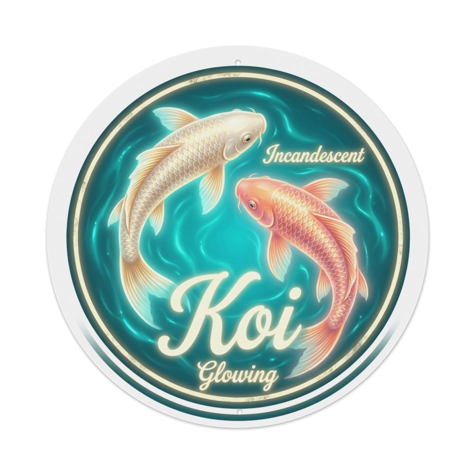 Metal Tin Sign Koi Fish Incandescent Glowing Luminous Radiant Bright