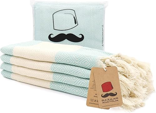 Bazaar Anatolia Juego de 4 toallas de mano turcas de 39 x 19 pulgadas, 100 % algodón, con lazo para colgar, decoración bohemia de granja, color