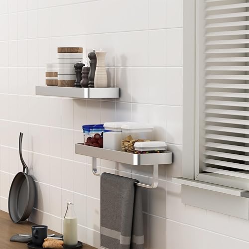 Miniatura 2 de Bathroom Shelf Glass Bathroom Shelves Wall Mounted Rectangular Floating Shelves for Wall Decor Bathroom Organizer Matte Silver Set