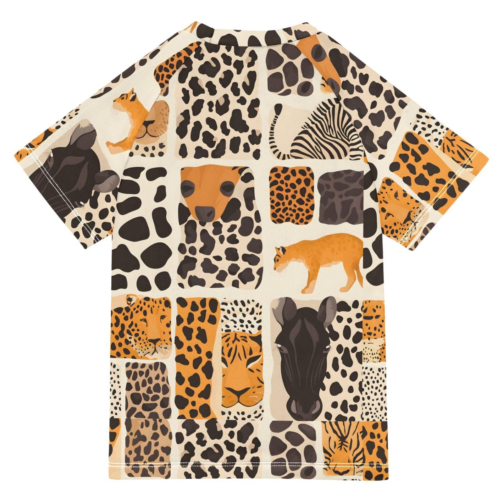 Kids Rash Guard Boys Toddler Swim Shirts Short Sleeve Leopard Zebra Tiger Animal Skins UPF 50+ 3T
