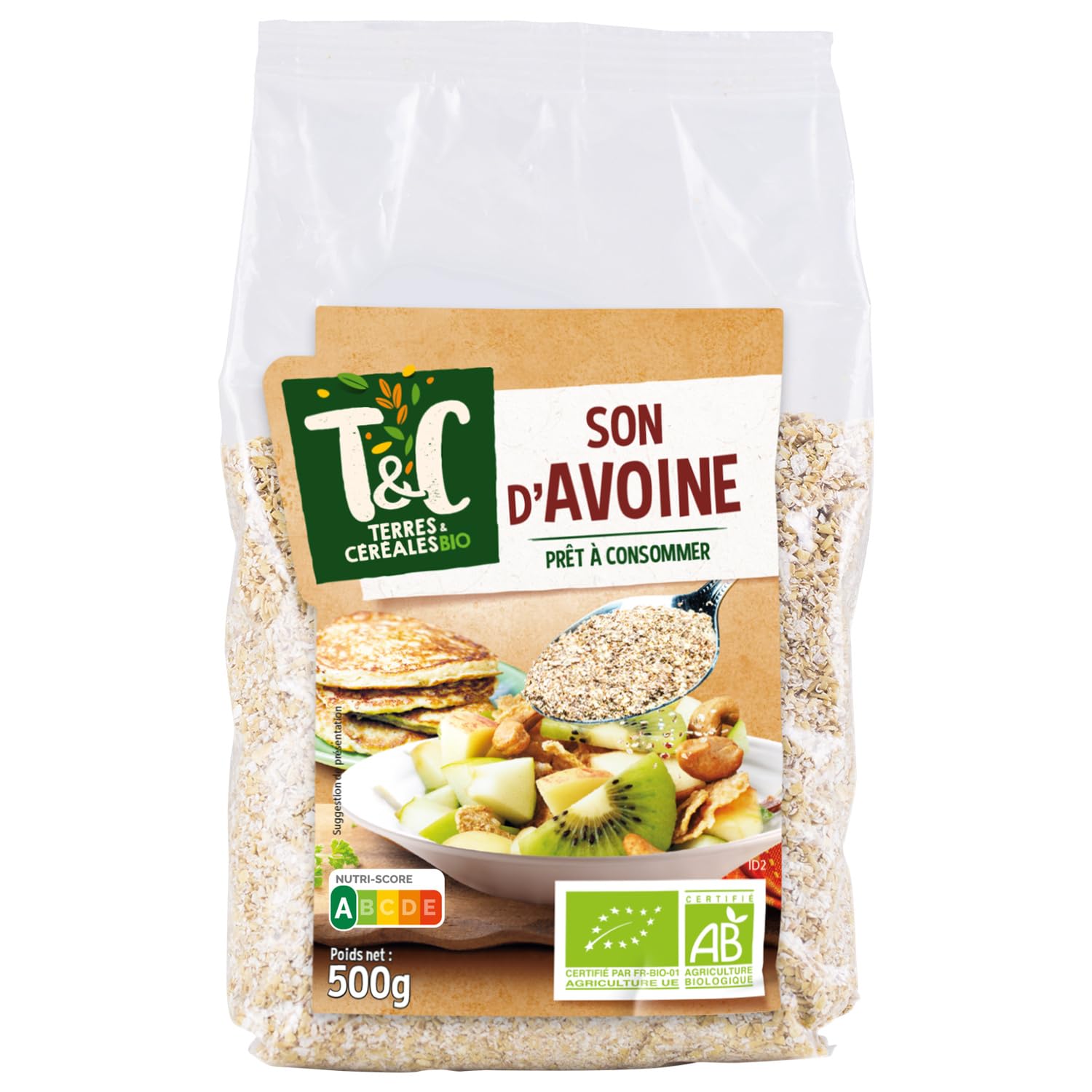 TERRES & CEREALES BIO Son d'avoine bio prêt à consommer, sachet de 500g, filière française, agriculture biologique - Lot de 3