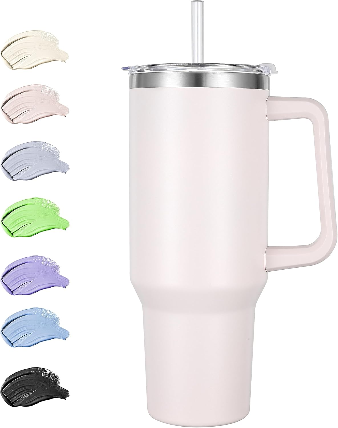 40 oz Tumbler with Handle and Straw, Insulated Stainless Steel Tumbler with 2 In 1 Lid, Double Vacuum Travel Mug Coffee Cup, Rose Quartz Pack 1