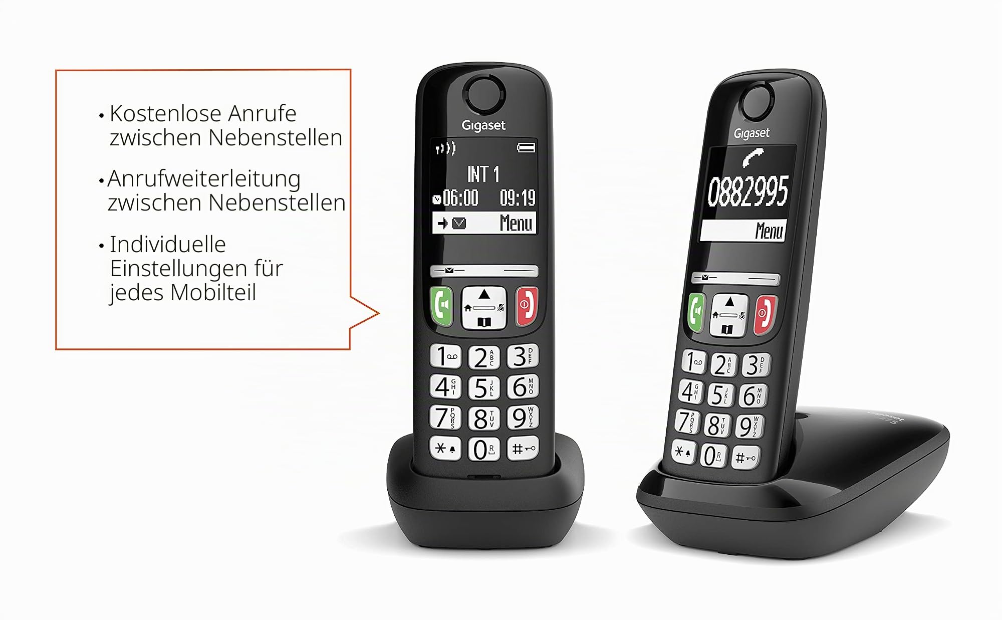 Gigaset E275 Duo – Zwei DECT-Telefone – schnurlos – große Tasten und Zahlen – kompatibel mit Hörgeräten, Schwarz [italienische Version]