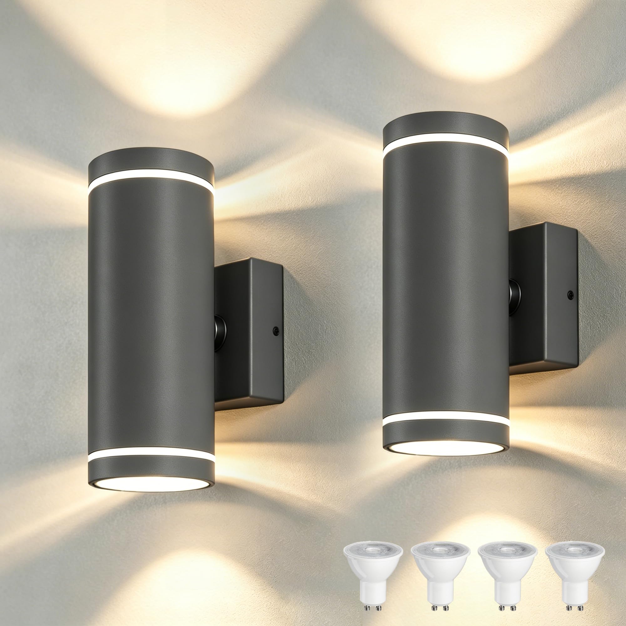 YOVGQOLV Outdoor Wall Lights Mains Powered Up Down Outside Lights IP65 GU10