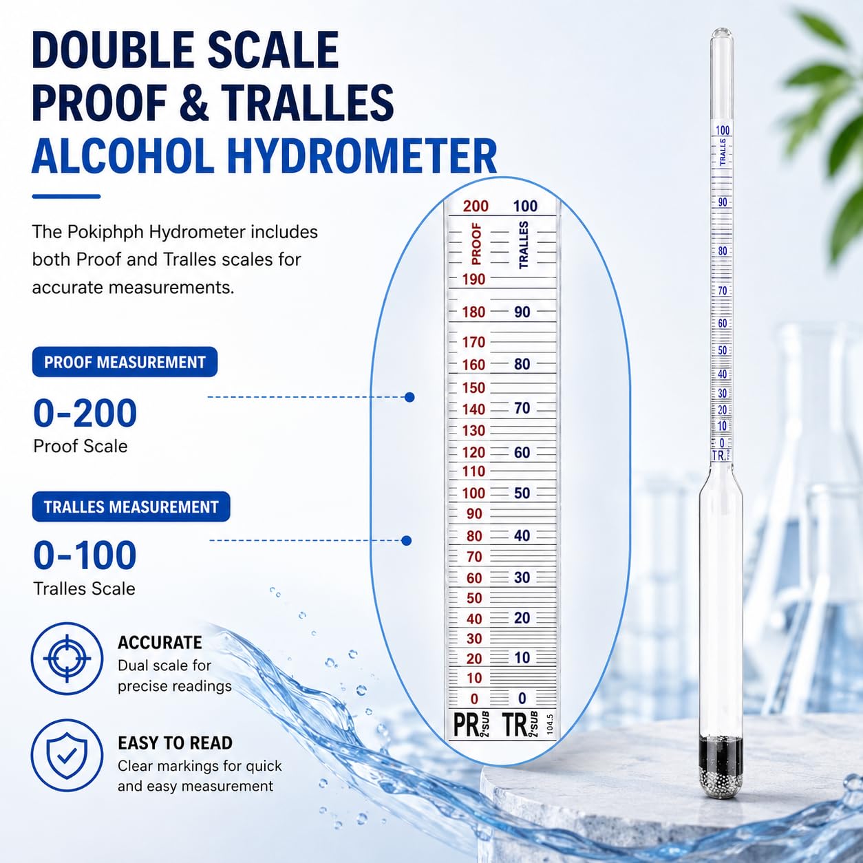 Pokiphip Hydrometer - Alcohol Proof & Tralle Scale -2