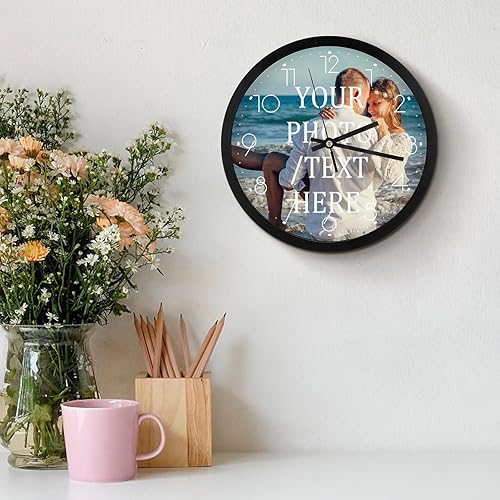 Miniatura 3 de Reloj de pared personalizado, reloj de pared personalizado con fotoimagen, texto, reloj sin tictac, silencioso, reloj de pared digital