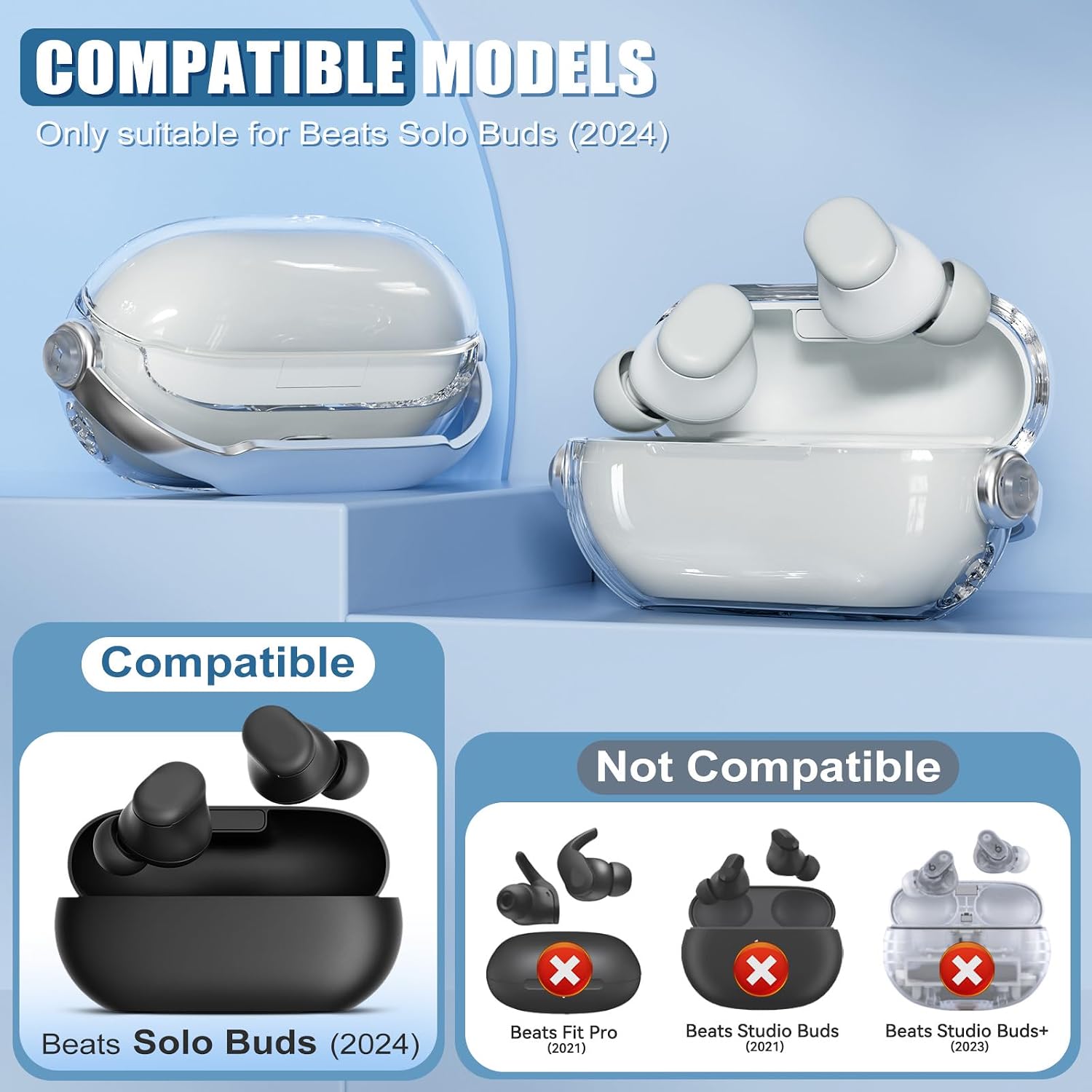 Wowway for Beats Solo Buds Case Cover with Anti-Drop Lock Protection,Anti-Yellowing TPU Clear Cover with Cleaner Kit,Compatibility with Beats Solo Buds Wireless Earbuds - Silver Gray