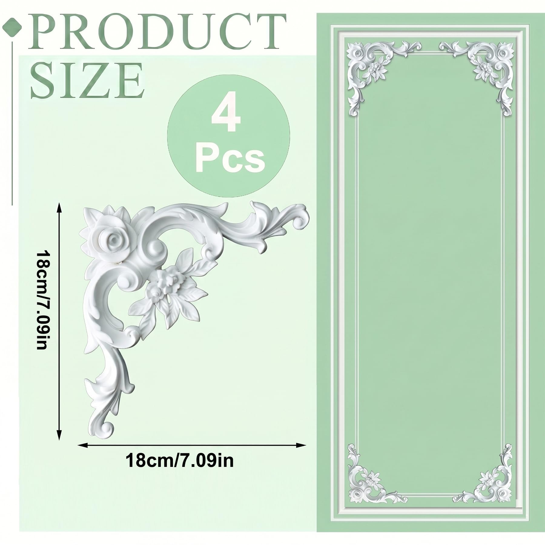 4 PCS Angolari Decorativi per Pareti E Soffitti in PU Modanature Angolari 3D con Decorazioni Floreali Profili Decorativi Verniciabili per Cornici E Angoli Elegante Finitura