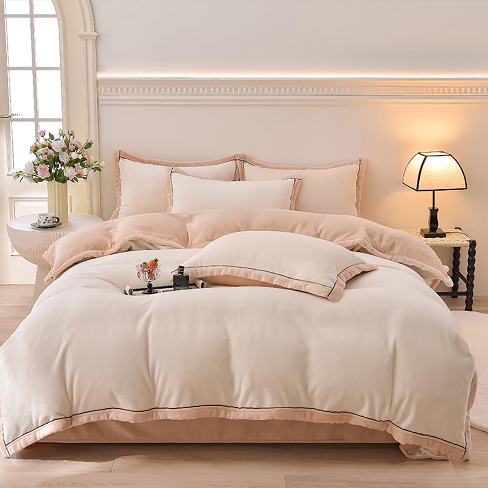 Ensemble de housse de couette double 4 pièces gris 200x230 cm avec drap et taies