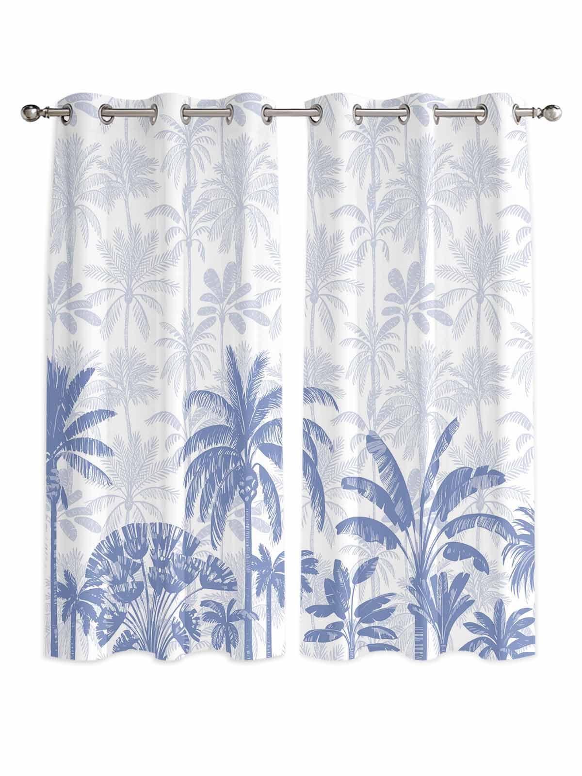 Palm Trees Window Curtains Panels with Silver Grommet,Blue Tropical Summer Forest Scenery Kitchen Cafe Curtain Draperies Window Treatment Set for Living Room/Bedroom/Laundry Room/Bathroom/Cafe,84x84