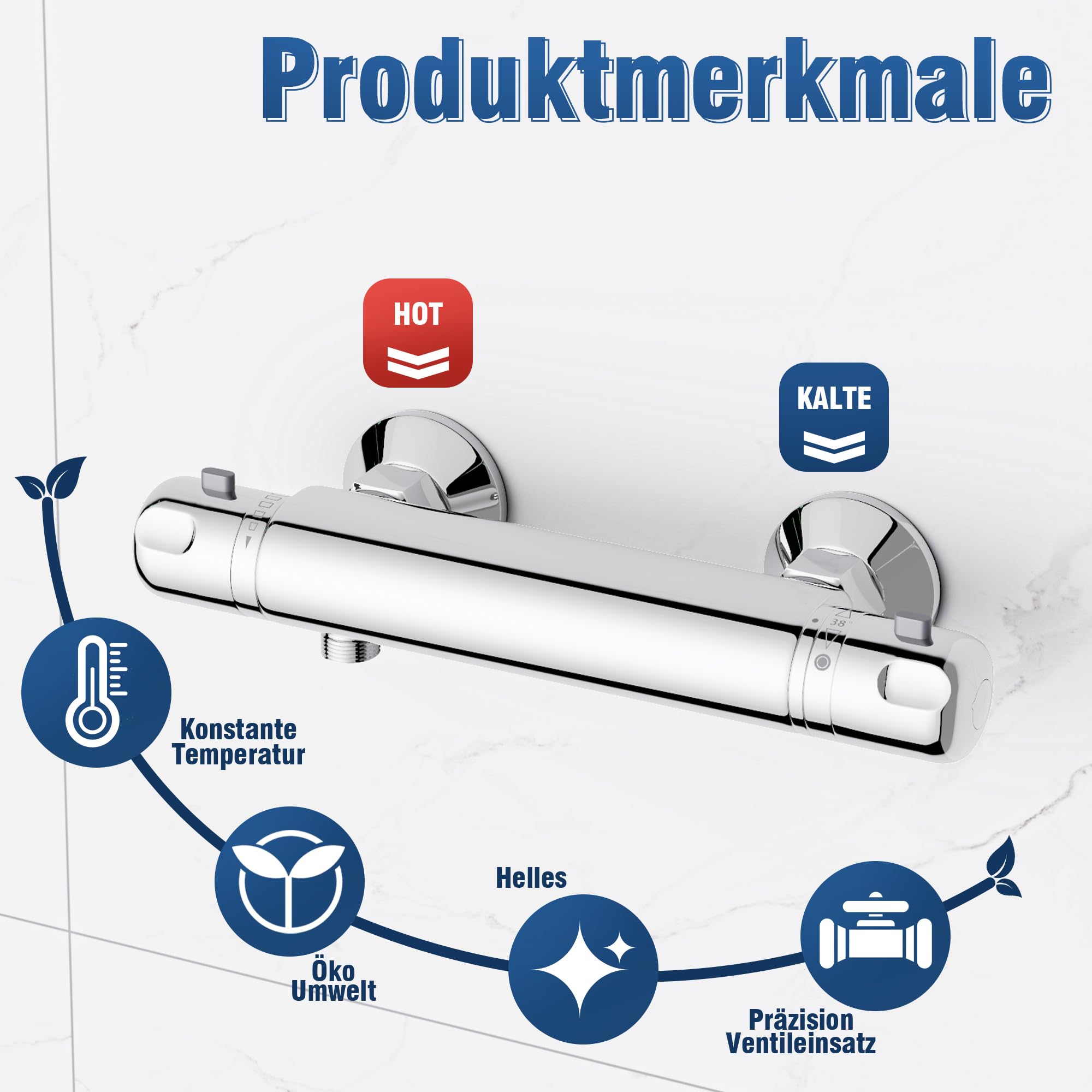 MORADO Thermostat Duscharmatur,Thermostat Brausebatterie,Mischbatterie mit Verbrühschutz bei 38℃,Chrom