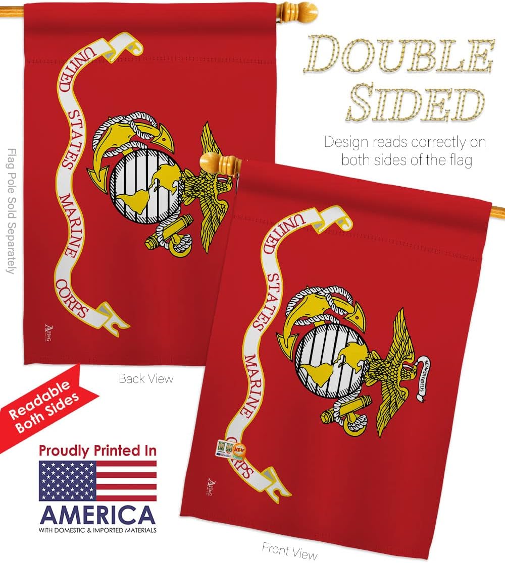 Marine Corps House Flag Set Armed Forces USMC Semper Fi United State American Military Veteran Retire Official Decorative Yard Banner Double-Sided Made In USA 28 X 40