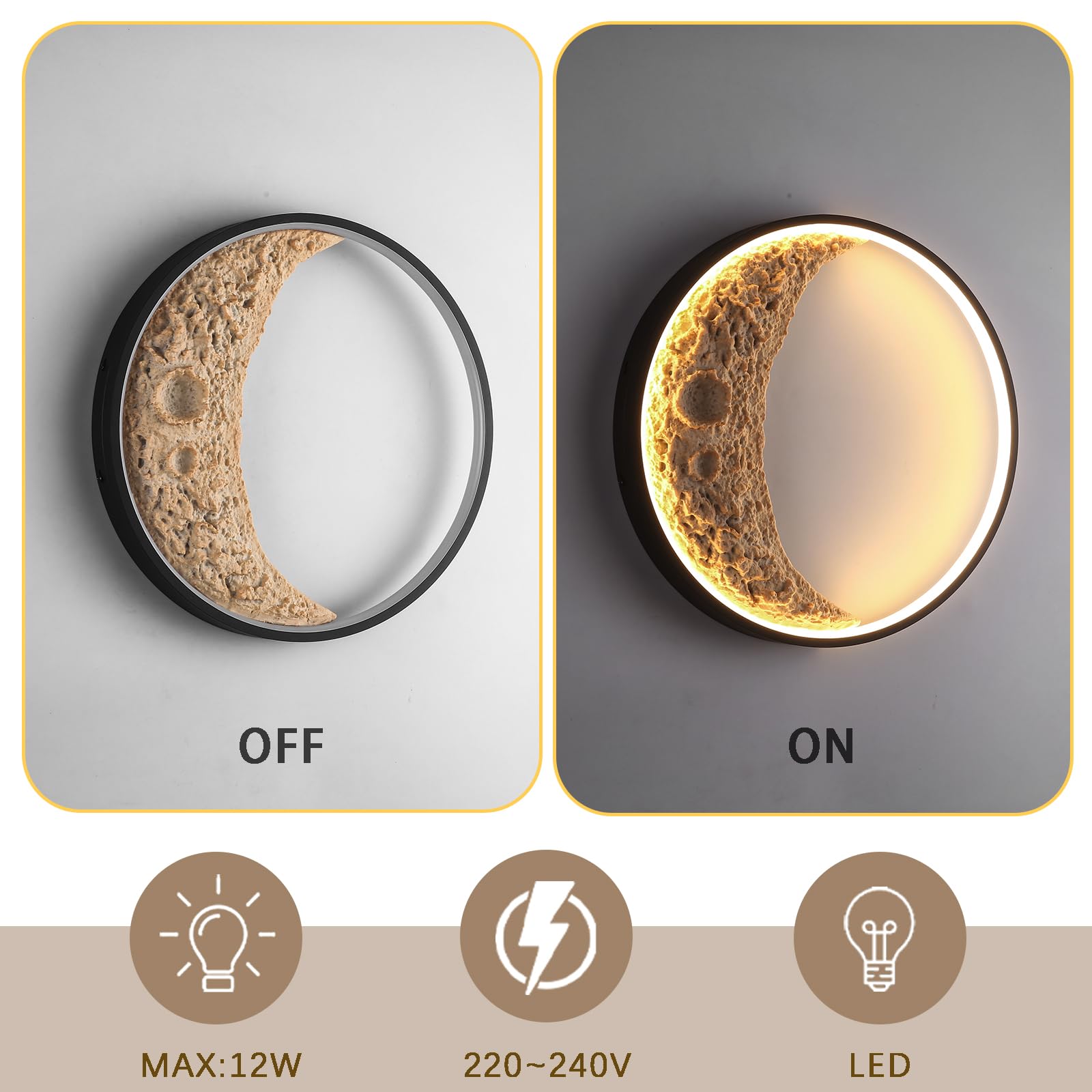 Moon Lampada da Parete, 3D Lampada Luna, Decorativo Applique da Parete Interno, Applique Camera da Letto LED, Luce calda, Adatto per Soggiorno, Camera da Letto, Corridoio, Ingresso,30cm