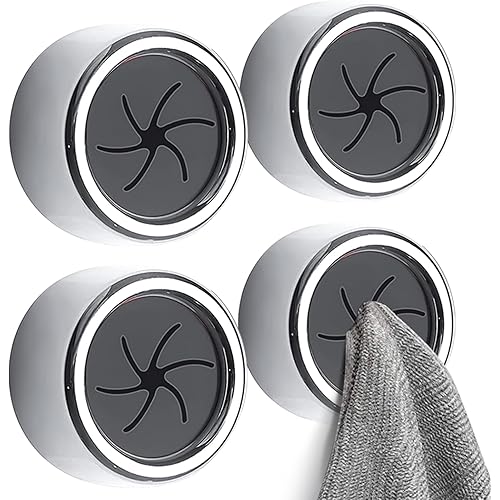 Eiqer 4 Pack Kitchen Towel Holder, Self Adhesive Wall Dish Towel Hook, Round Wall Mount Towel Holder for Bathroom, Kitchen and Home, Wall, Cabinet, Garage, No Drilling Required