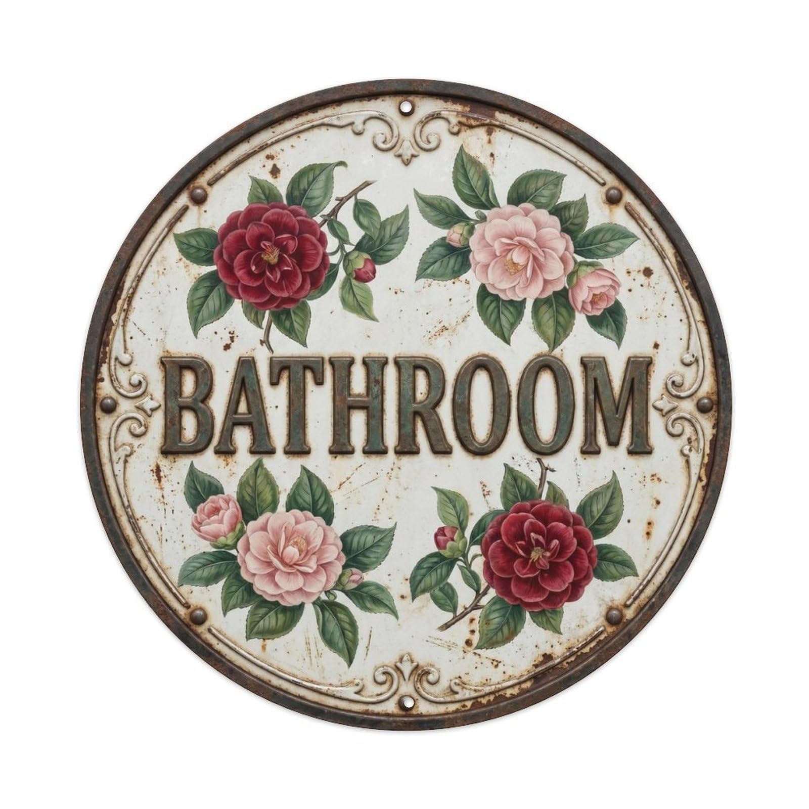 Botanical Floral Room Label Bathroom Camellia Metal Tin Sign