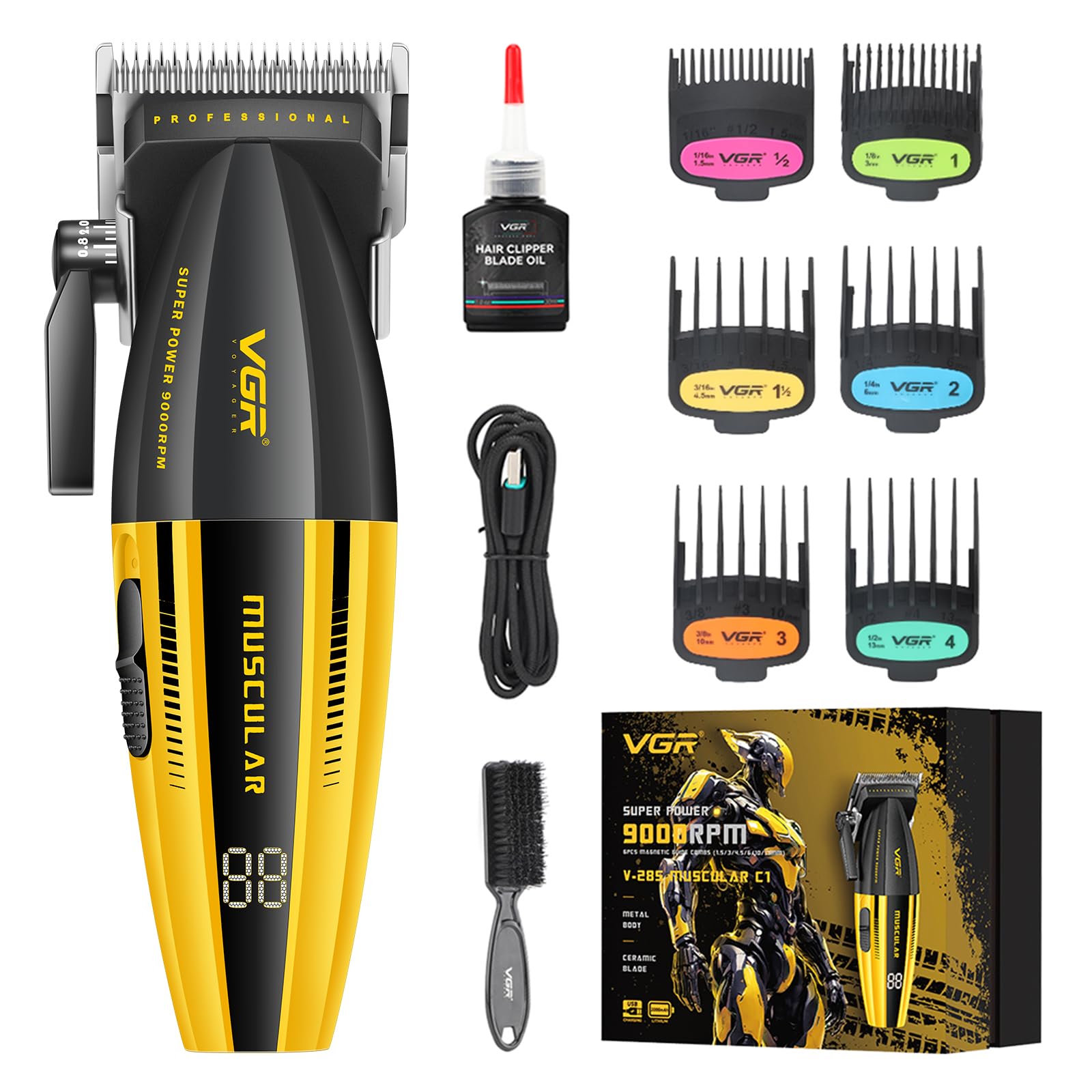 VGR 285 Fresh Fade Hair Trimmer for Men, 9000RPM Professional Barber Clipper for Haircut, Wireless Small Trimmer, Lightweight Versatile Barber Set with LED Display