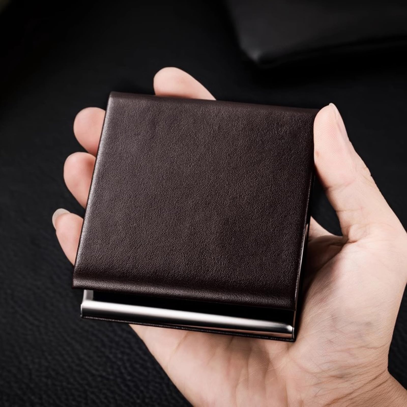 Portasigarette Uomo in Pelle, Extra Slim Portasigarette in Acciaio Inossidabile, per 10 84mm Sigarette Brown,One Size