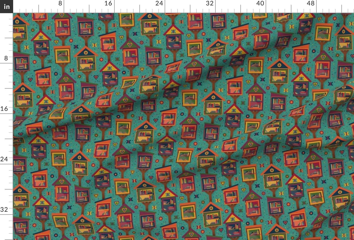 Spoonflower Fabric - Little Free Libraries Green Blue Yellow Red Purple Orange Colorful Printed on Minky Fabric by The Yard - Sewing Baby Blankets Quilt Backing Plush