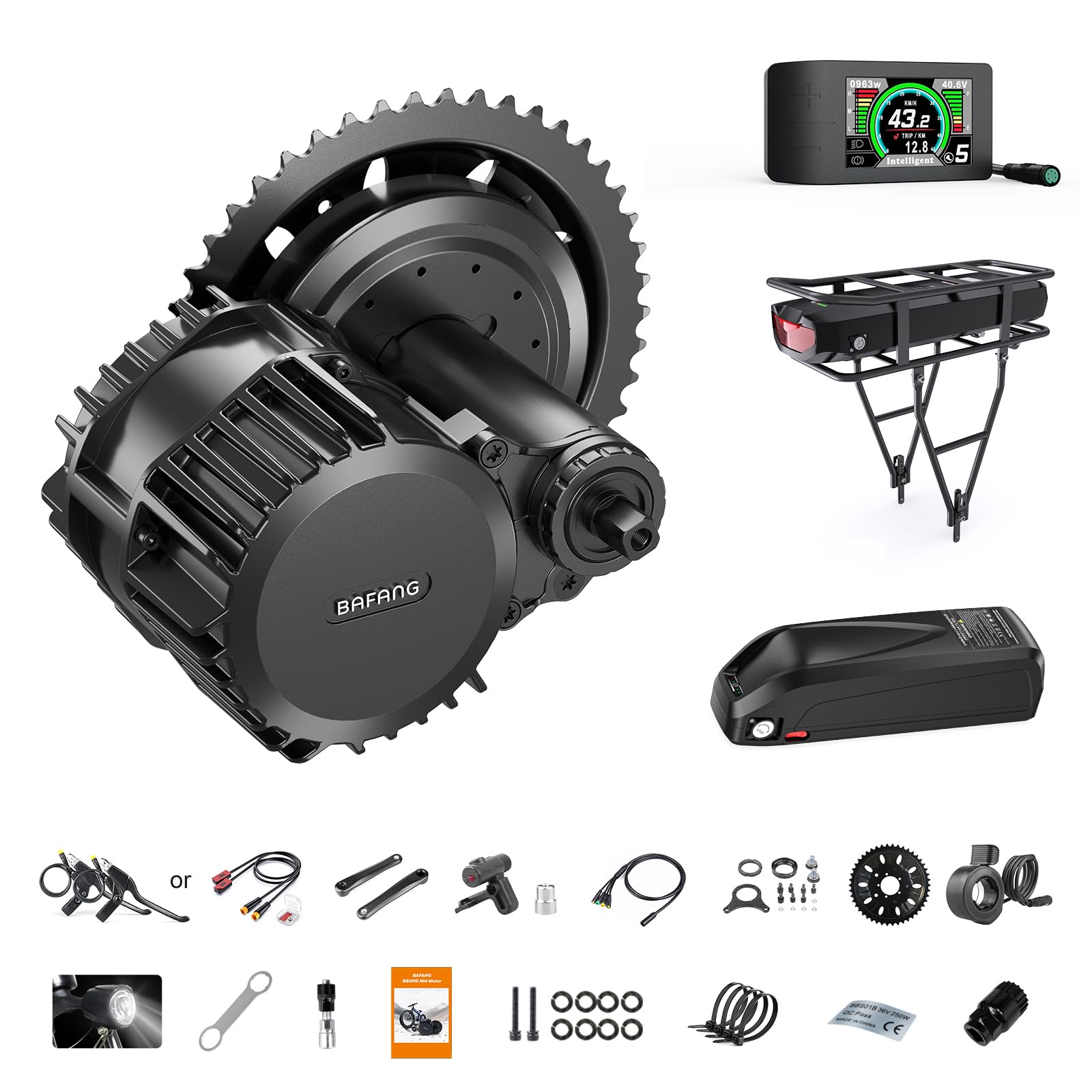 Bafang 1000W Mid Drive Kit with Battery,48V/52V Bafang HD BBS03 Ebike Conversion Kit for BB68/100/120MM Moutain Bike,Road Bike,City Bike,Tricycle,Fat Tire Bike