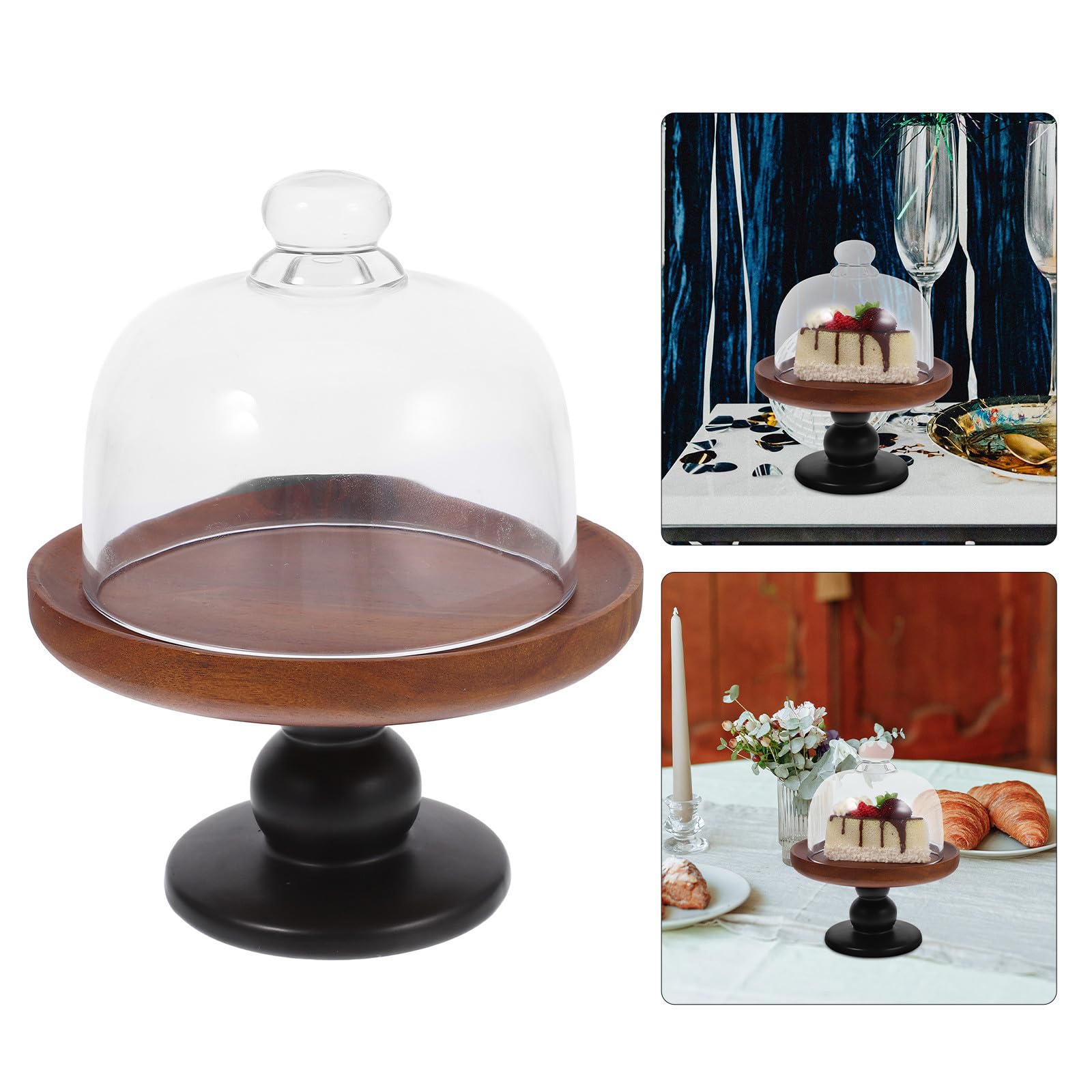 Soporte para Tartas de Madera Marrón con Diseño Vintage y Patas Altas, Adecuado para Exhibir Pasteles, Postres y Frutas en Eventos o Fiestas
