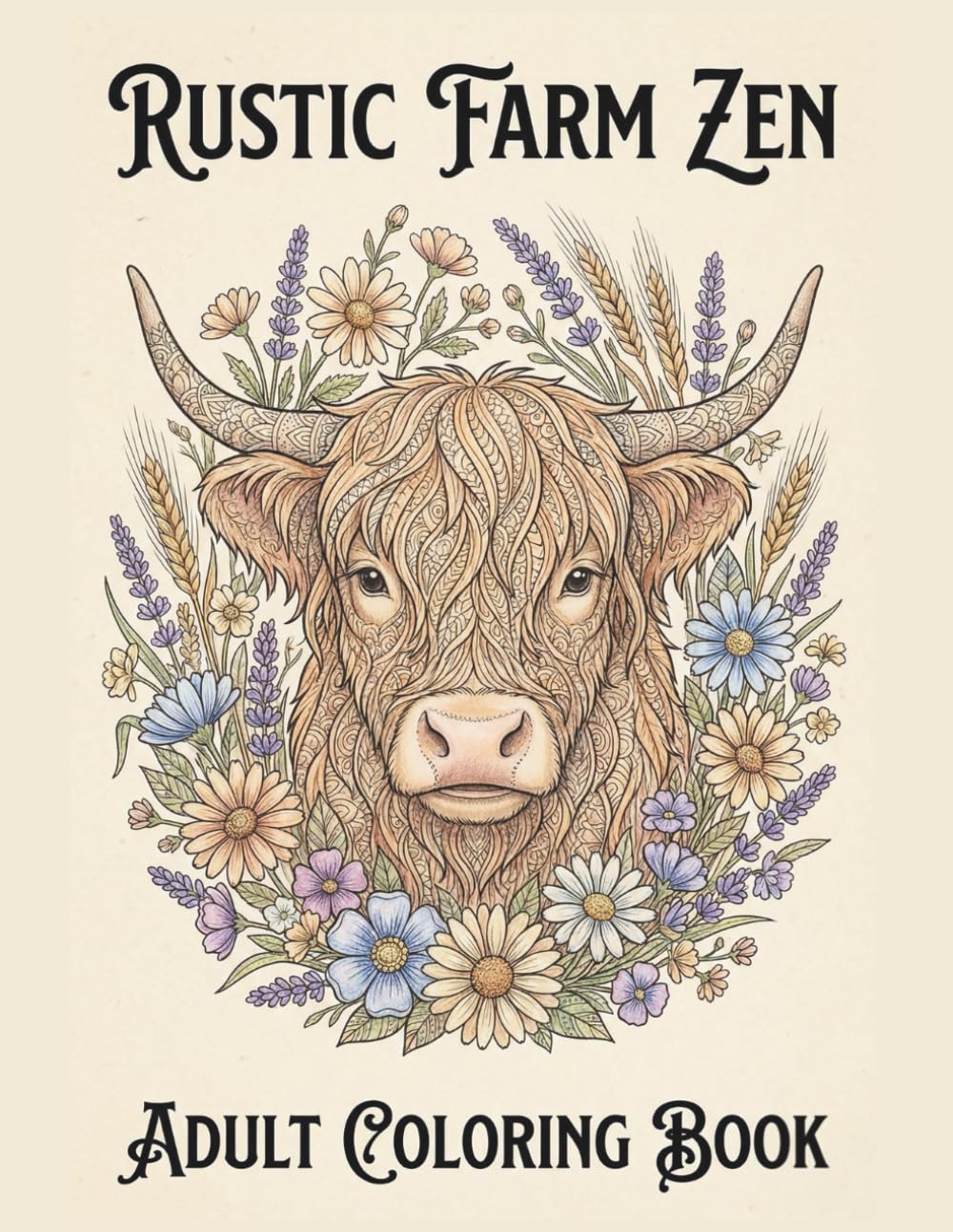 Rustic Farm Zen: An Adult Coloring Book with 42 Relaxing Countryside Animals, Flowers & Cottagecore Scenes