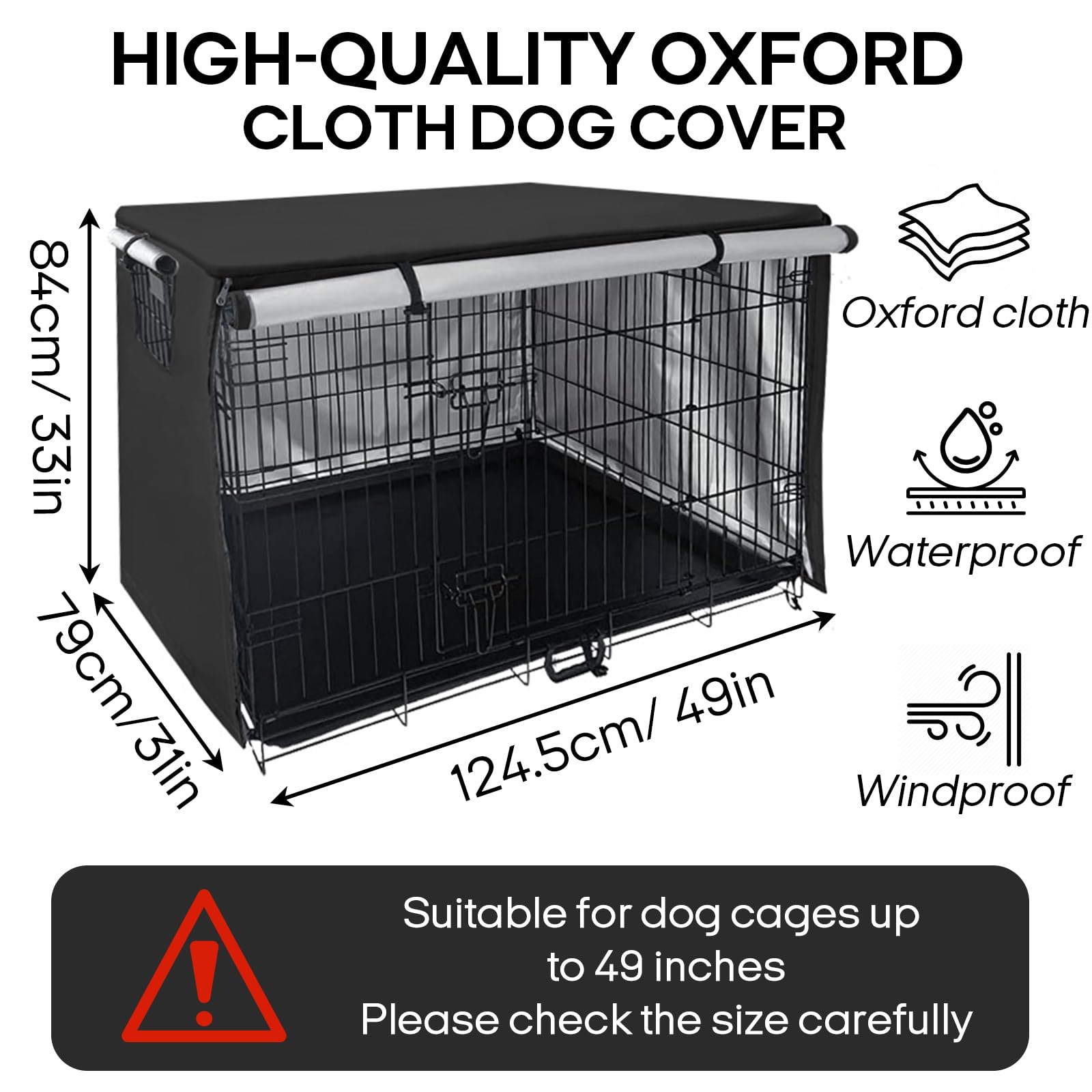 Hundekäfig Abdeckung für Drahtkäfige 125 x 79 x 84 cm, Langlebig und Winddicht, Schwarz Oxford Strapazierfähig Hundebox Abdeckung für innen und außenbereich (Nur Abdeckung)