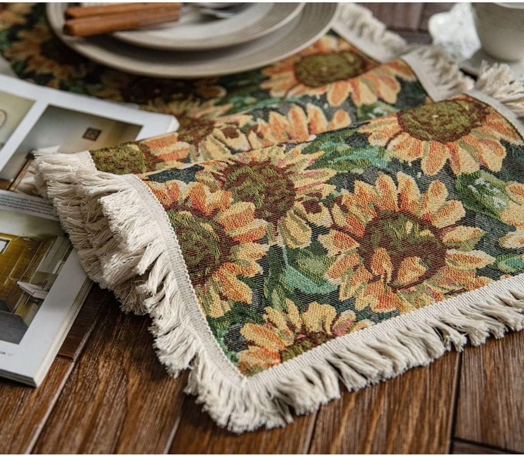 Table Runner Placemat Set Embroidery Tassel Jute Home Dining Wedding Party Decoration(30x180cm)