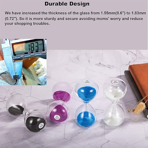 Miniatura 5 de SuLiao Reloj de arena con temporizador de arena de 1 minuto, reloj de arena negra de 5.1 pulgadas, reloj de arena de un minuto, reloj de arena de