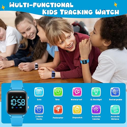 Miniatura 2 de Relojes digitales para niños y niñas, reloj deportivo con rastreador de fitness, podómetro, alarmas, cronómetro, no necesita aplicación, reloj