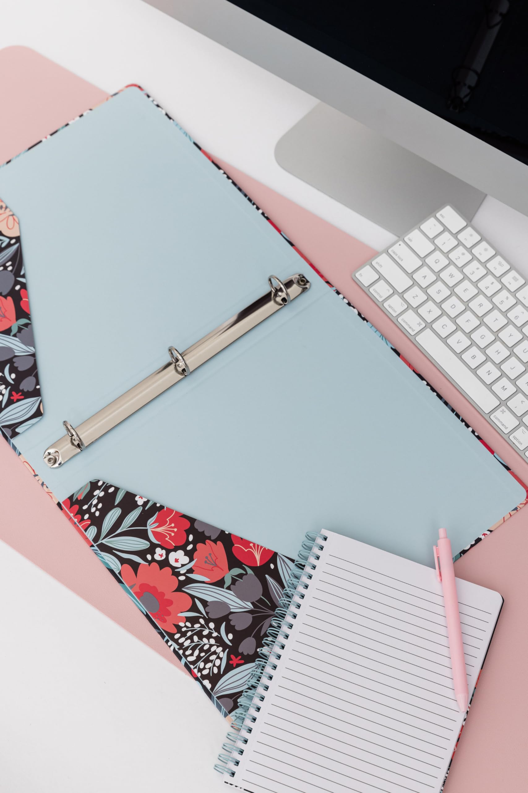 Steel Mill & Co Cute Red/Blue Mini Spiral Notebook, 8.25" x 6.25" Journal with Durable Hardcover and 160 Lined Pages, Folk Floral