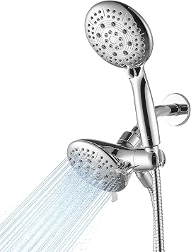 Cobbe Dual Shower Head Combo, Handheld & Fixed, Chrome | Two Full-Size Shower Heads, 59 Stainless Steel Hose, Water Saving with 3-Way Water Diverter, Tool-Free Installation