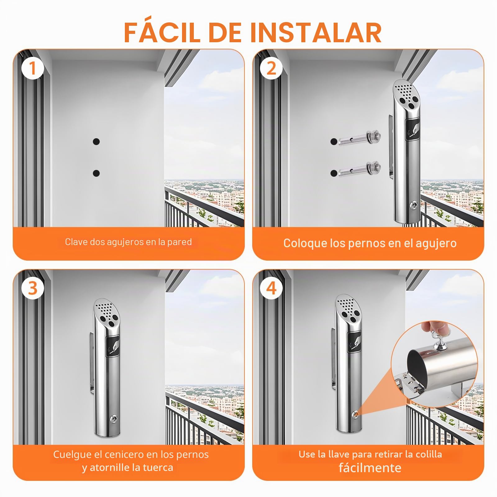 2 ceniceros de pared para exteriores, de acero inoxidable, con cerradura, para restaurantes, hoteles, pub clubes