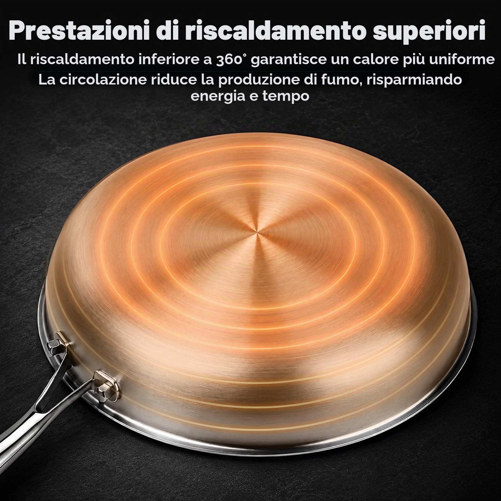 Padella Ibrida Inox Antiaderente 32cm con Superficie a Nido d'Ape | Padella Senza PFAS con Struttura Tri-Ply, Compatibile Induzione, Forno e Lavastoviglie