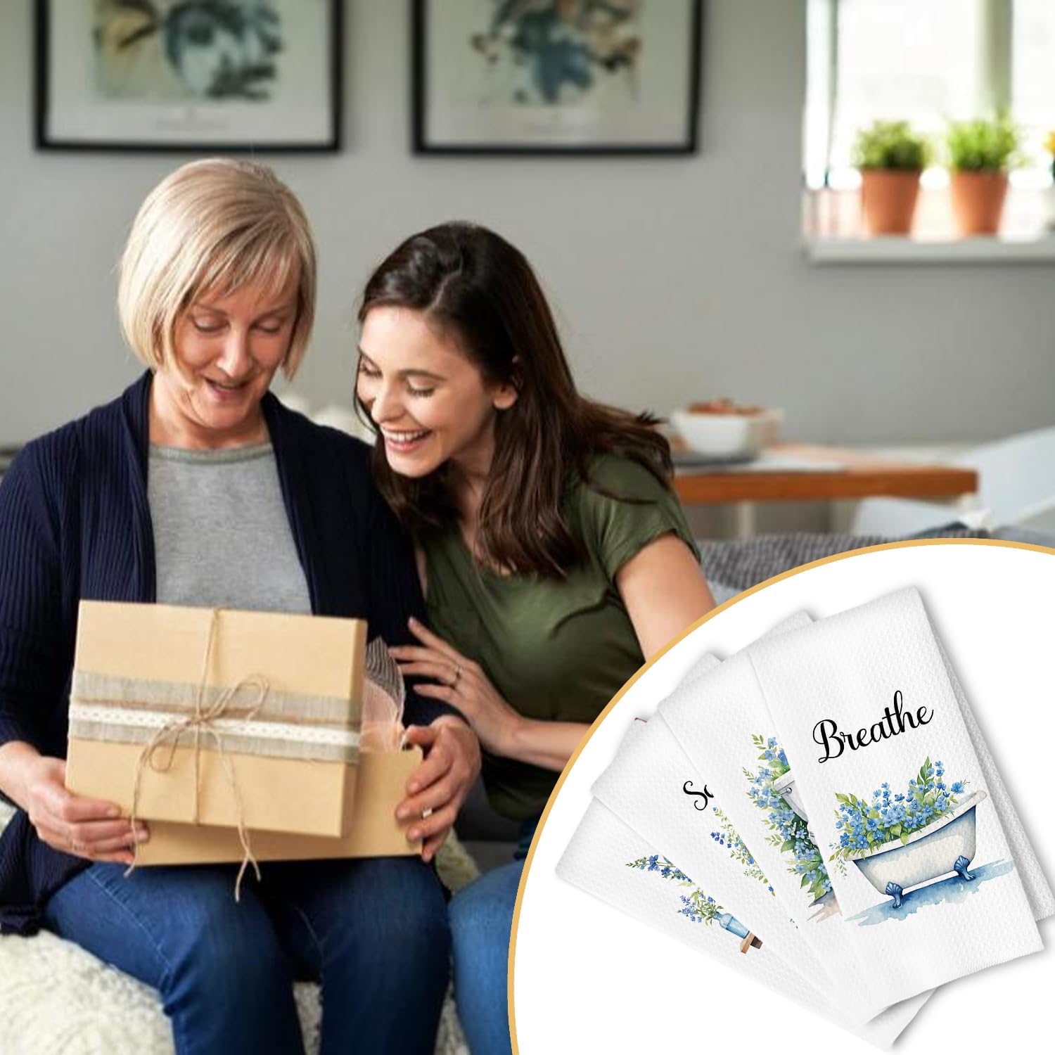 Farmhouse Blue Botanical Bathroom Hand Towels, Rustic Cottagecore Relax Breathe Soak Unwind Floral Decorative Hand Towels for Bathroom Yoga Spa Decor, 16x24 Inches Set of 4 - Image 5